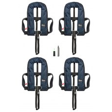 Set Of Four Navy 150N Auto Harness Lifejackets With Holdall & Service Kit Set Of Four Navy 150N Auto Harness Lifejackets With Holdall & Service Kit