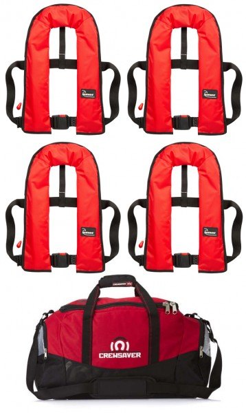 Set of Four Bluewave Red 150N Automatic Lifejackets plus storage bag