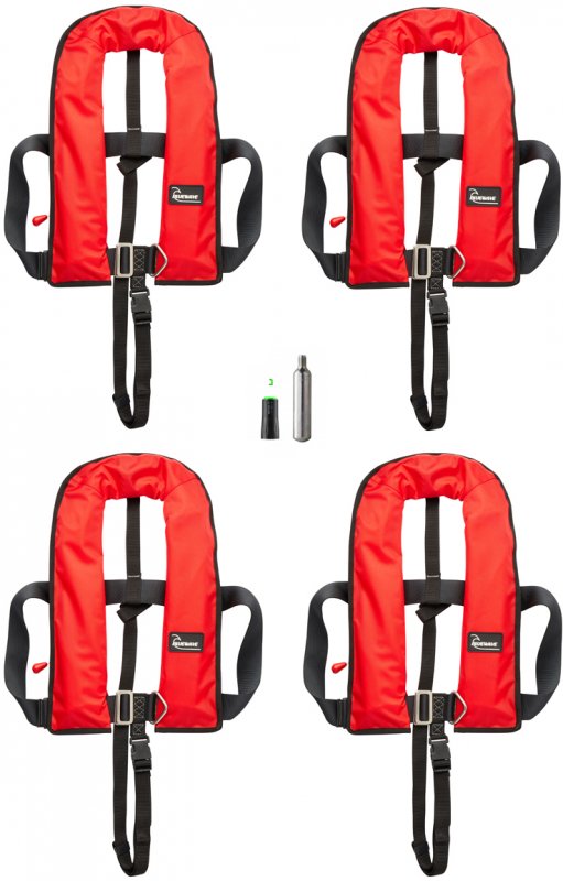 Bluewave Set of Four Red 150N Auto Harness Lifejackets, With Holdall & Service Kit