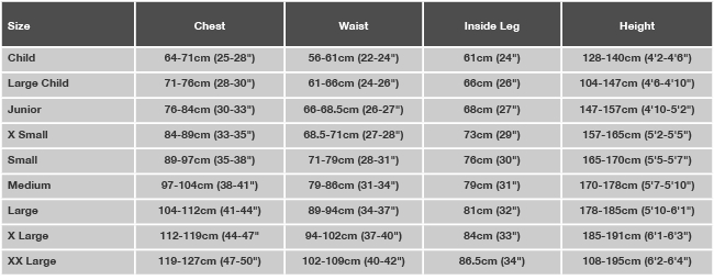 Crewsaver Size Chart